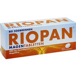 Eine Packung von Riopan-Magentabletten gegen Sodbrennen.